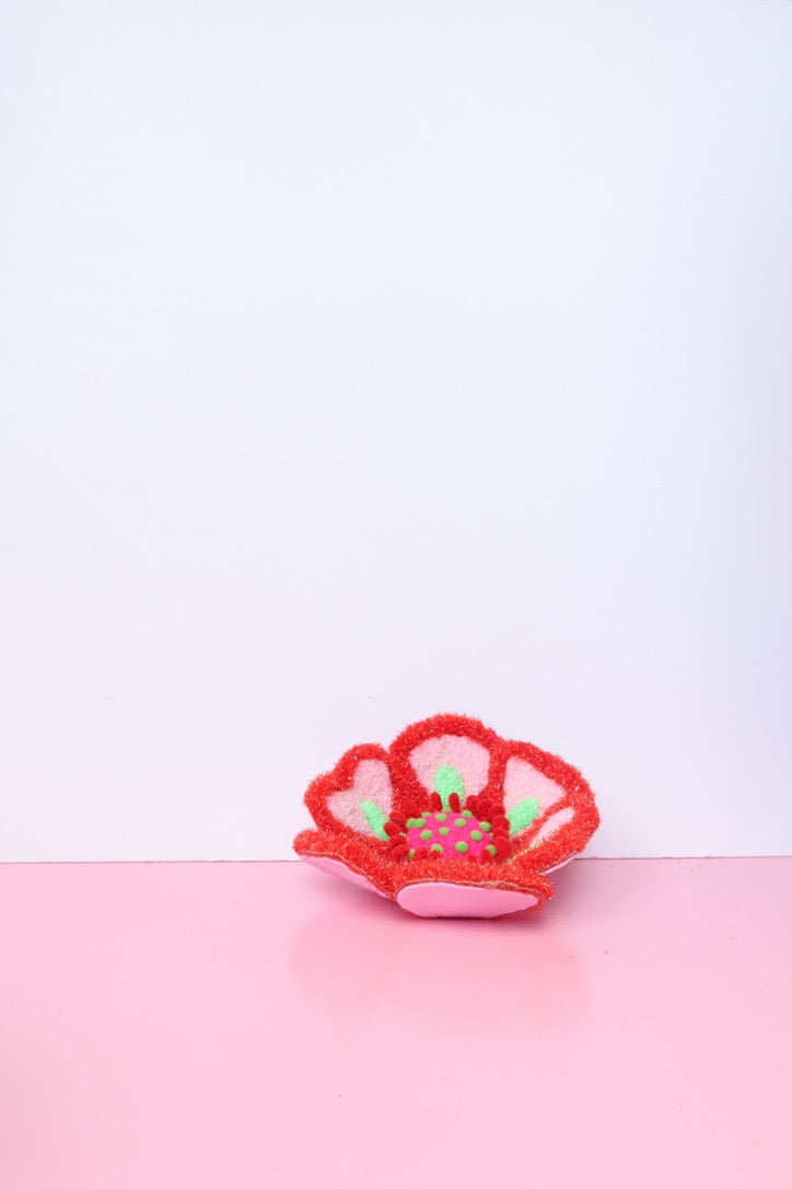 Lyserød, Rød & Grøn Blomst Skulptur - Formbar Tekstilkunst