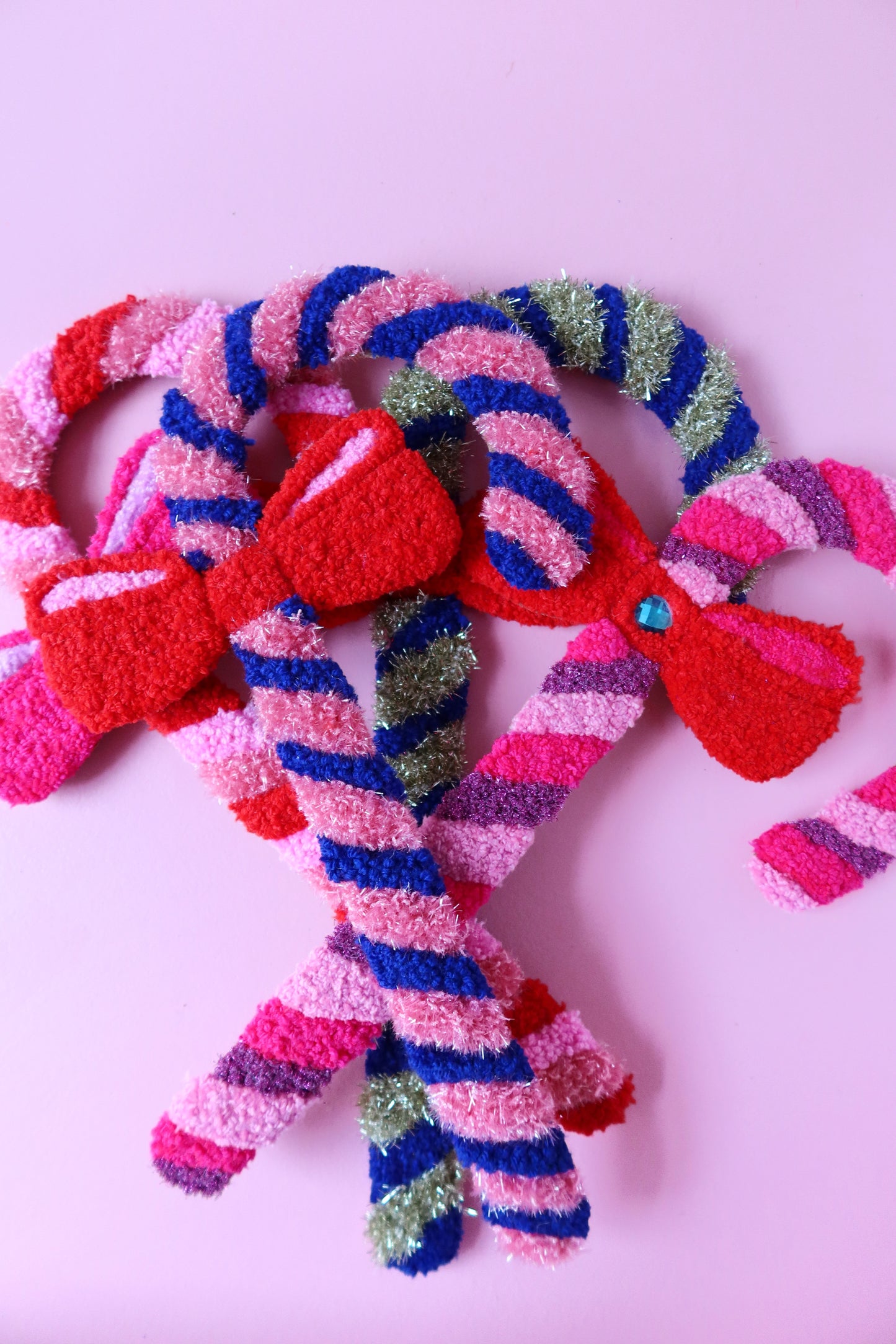Candy Cane with a bow in blue & pink