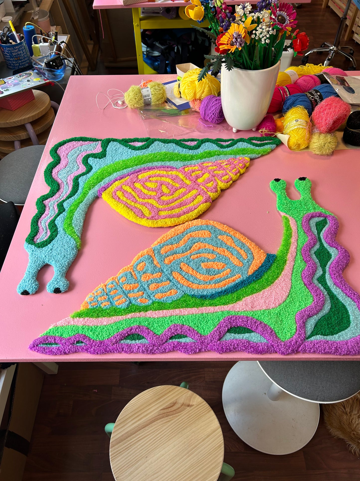 Sneglzilla - Textile Art in Yellow, Pink & Green