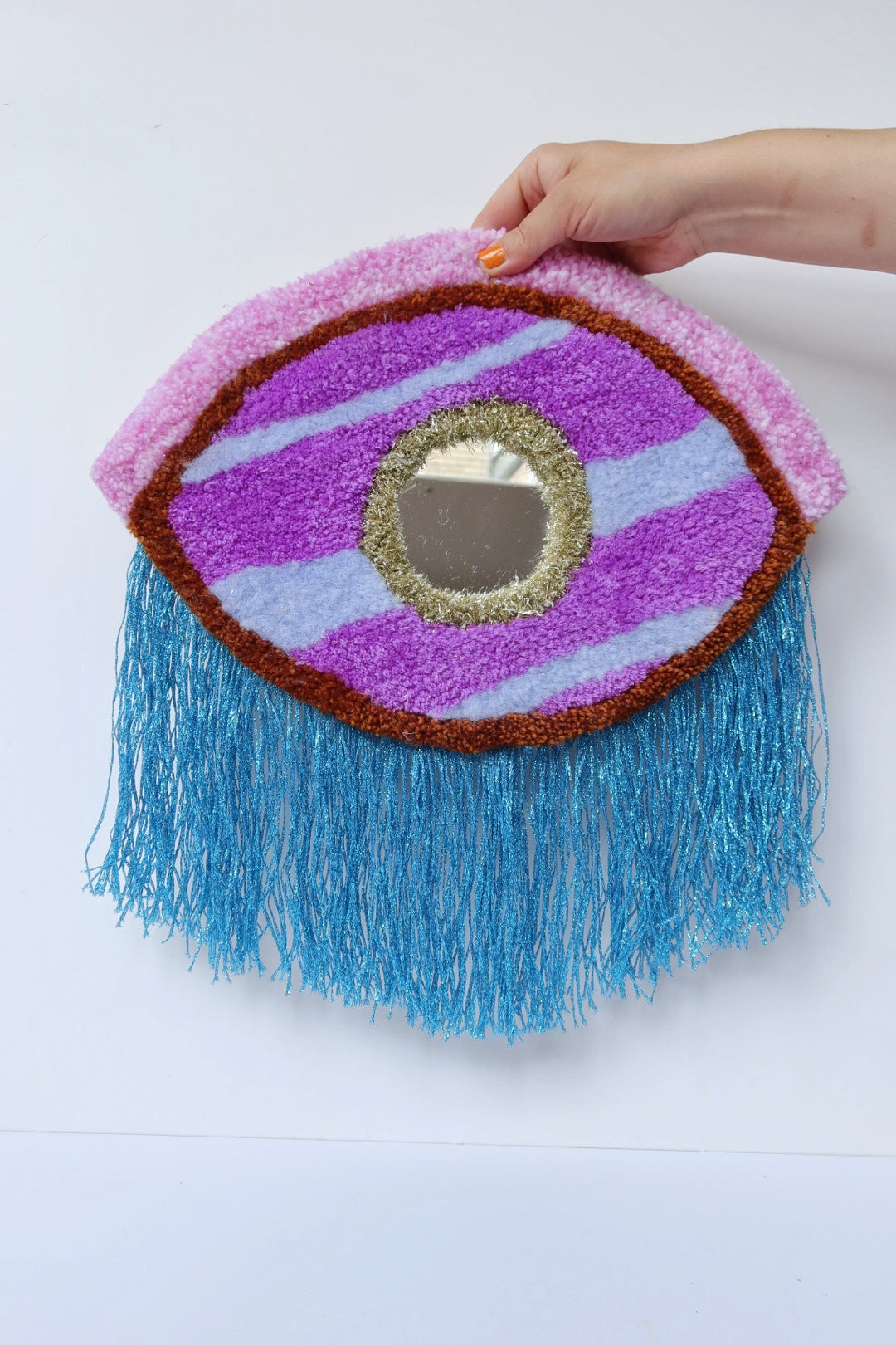 Medium Øjespejl - Stribet, Lila, Lyseblå, Pink, Brun & Guld Tekstilkunst
