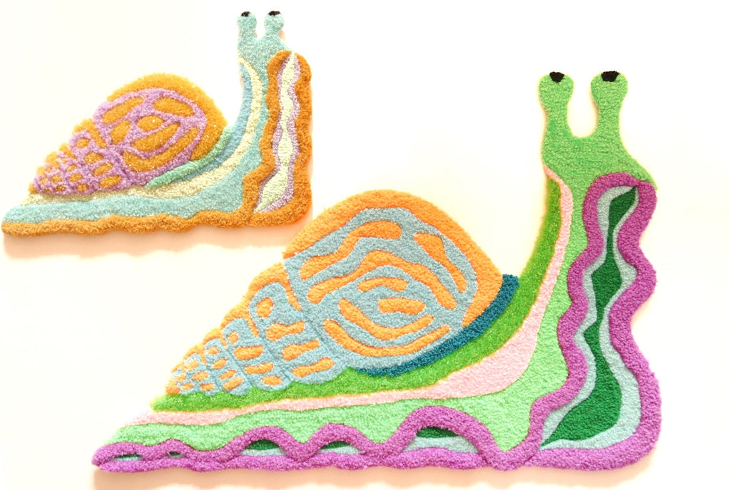 Sneglzilla - Textile Art in Orange, Light Blue, Green & Purple