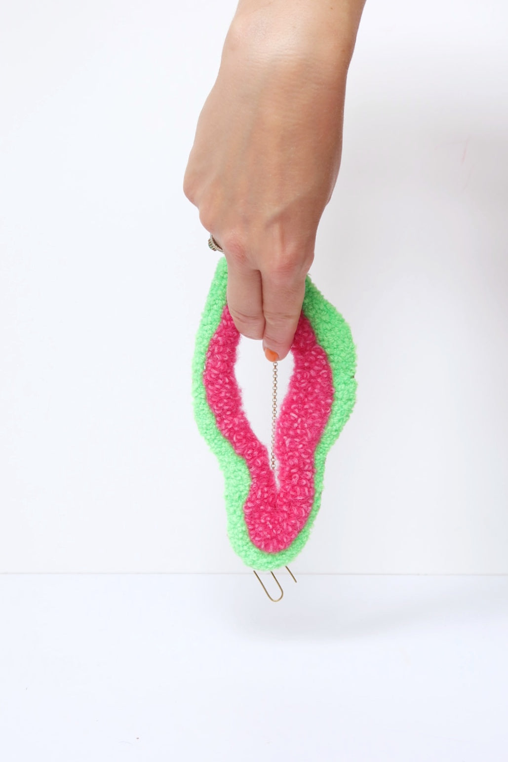 Rub the Rug - Textile Art in Light Green & Pink with Soft Pink Sequins