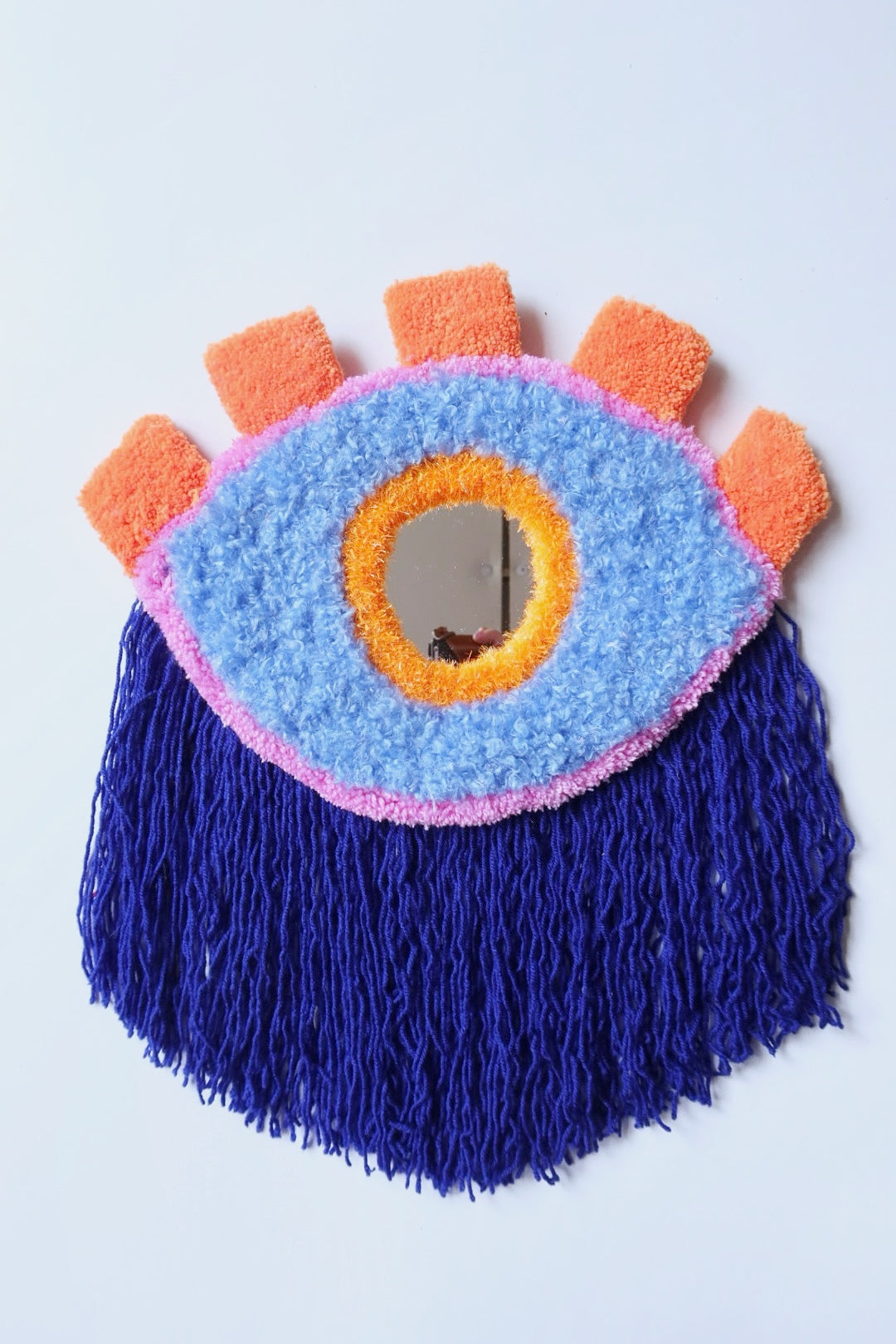 Medium Øjespejl - Himmelblå, Orange, Lyserød & Blå Tekstilkunst