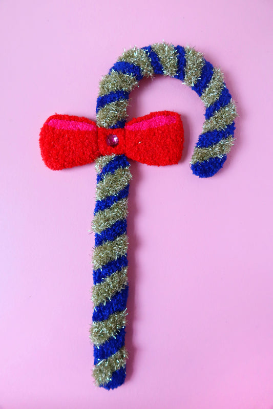 Candy Cane with a bow in blue & gold