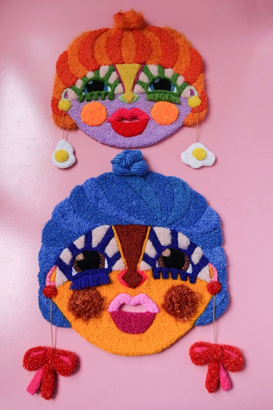 Lise For Fun - Orange, Green, Purple & Yellow - Poster of Handmade Tufted Mask