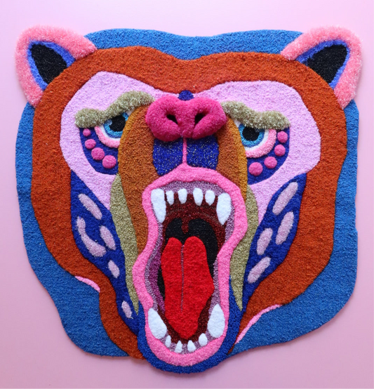 Bear - Tekstilmaske i Blå, Pink, Brun & Guld