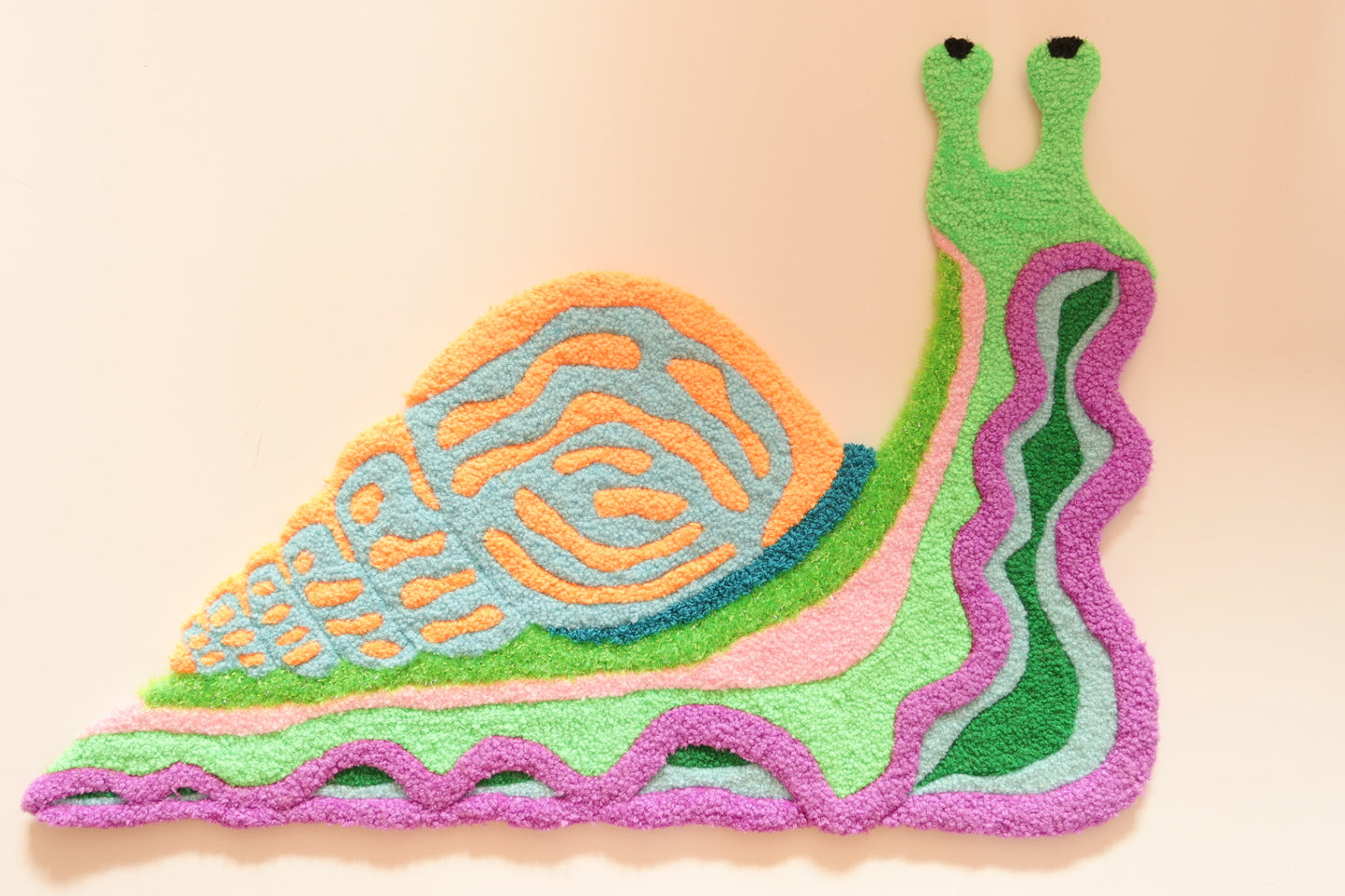 Sneglzilla - Textile Art in Orange, Light Blue, Green & Purple