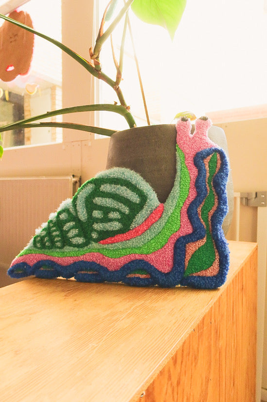 Snail - Textile Art in Green, Blue & Pink