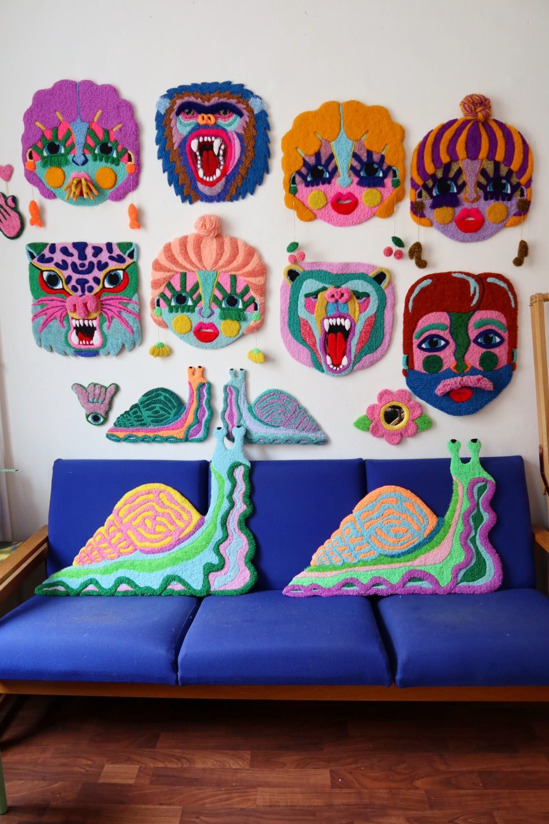 Sneglzilla - Textile Art in Yellow, Pink & Green