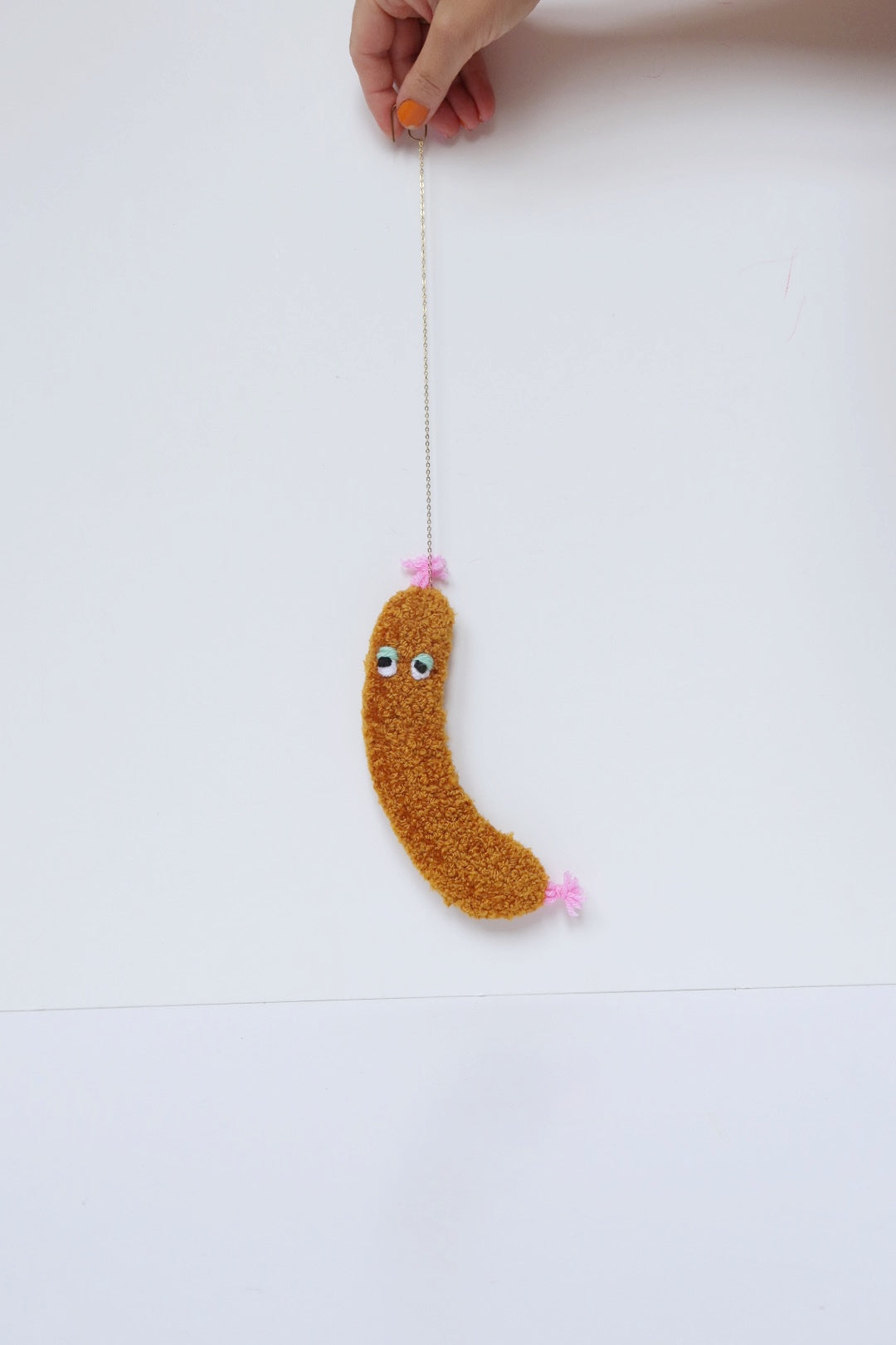 Furry Sausage with Eyes - Brown Textile Art