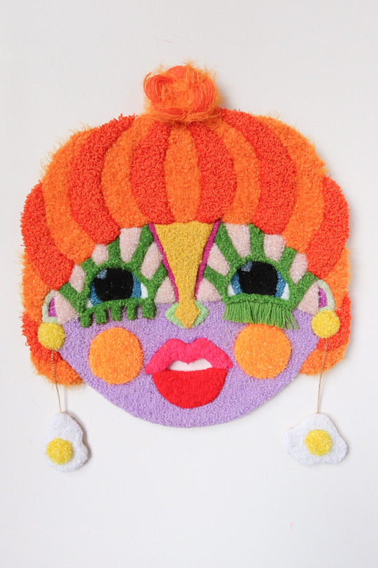 Lise For Sjov - Orange, Grøn, Lilla & Gul - Plakat af Håndlavet Tuftet Maske