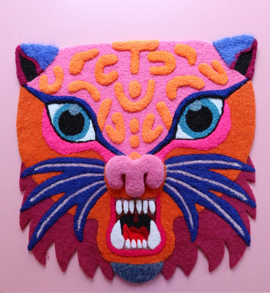 Feline - Tekstilmaske i Orange, Pink & Blå
