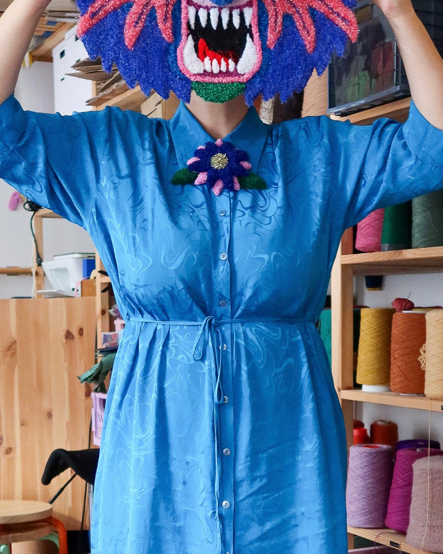 Floral Hair Clip/Brooch - Blue, Orange & Pink