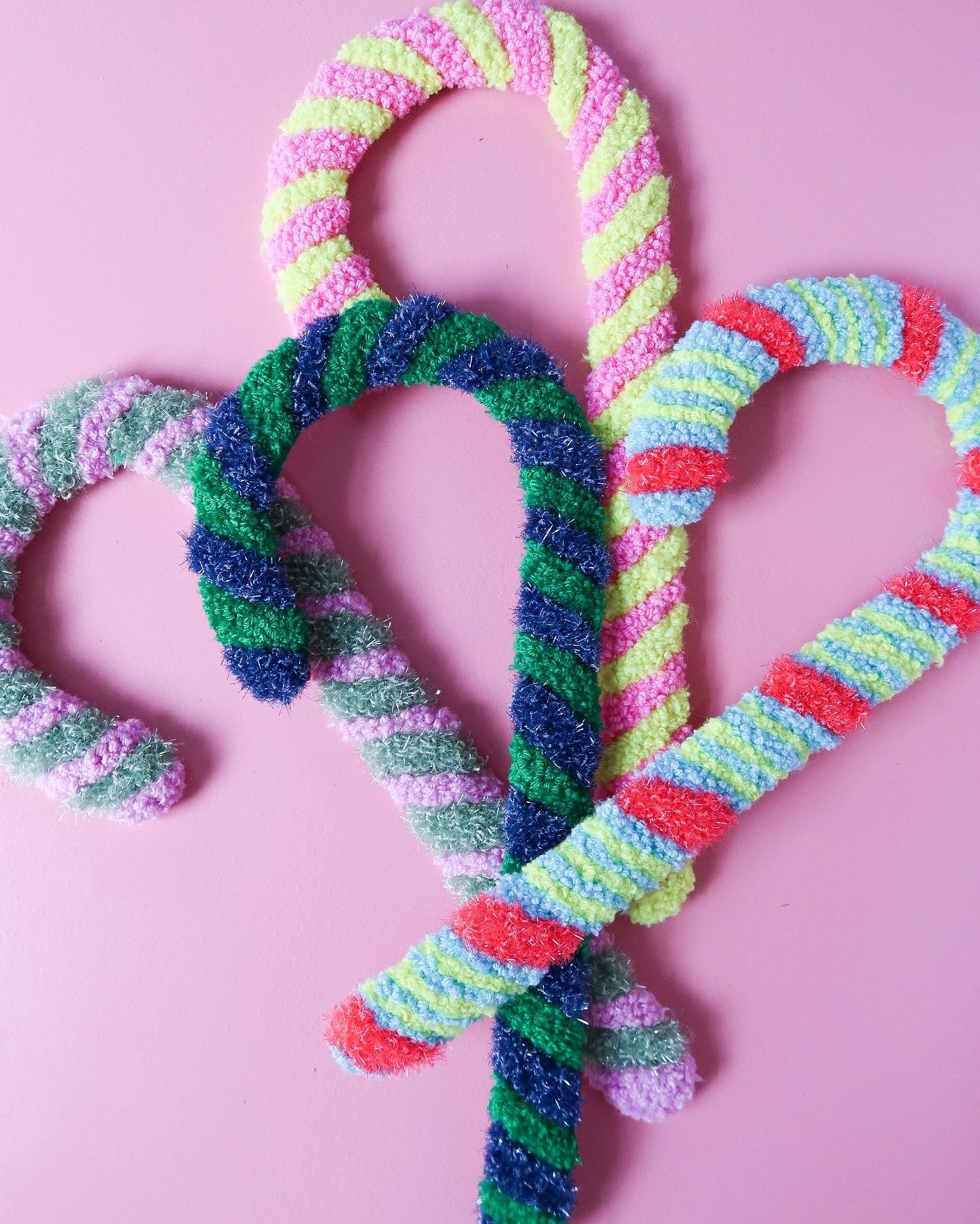 Candy Cane - Textile Art in Yellow & Pink