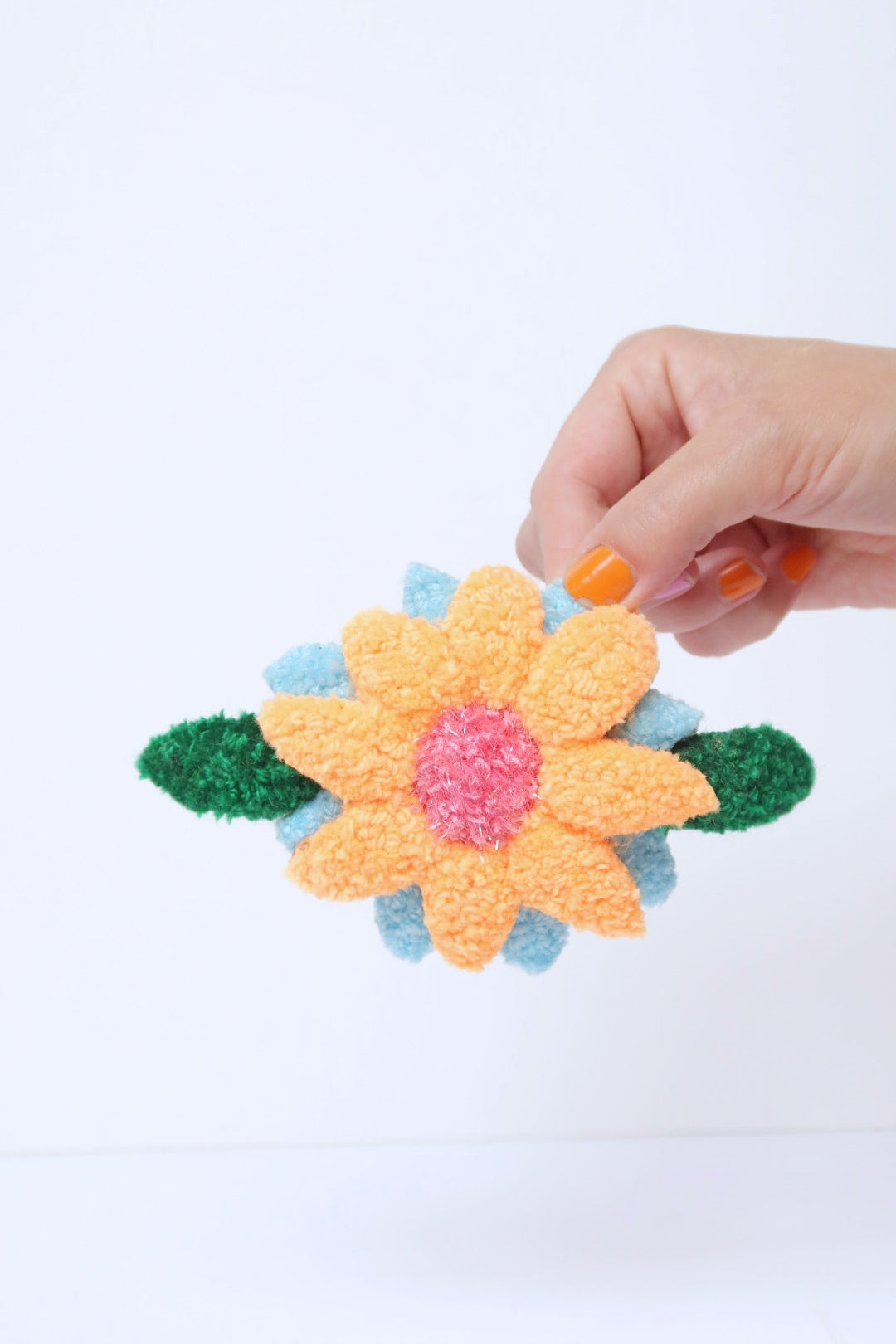 Floral Hair Clip/Brooch - Orange, Light Blue & Pink
