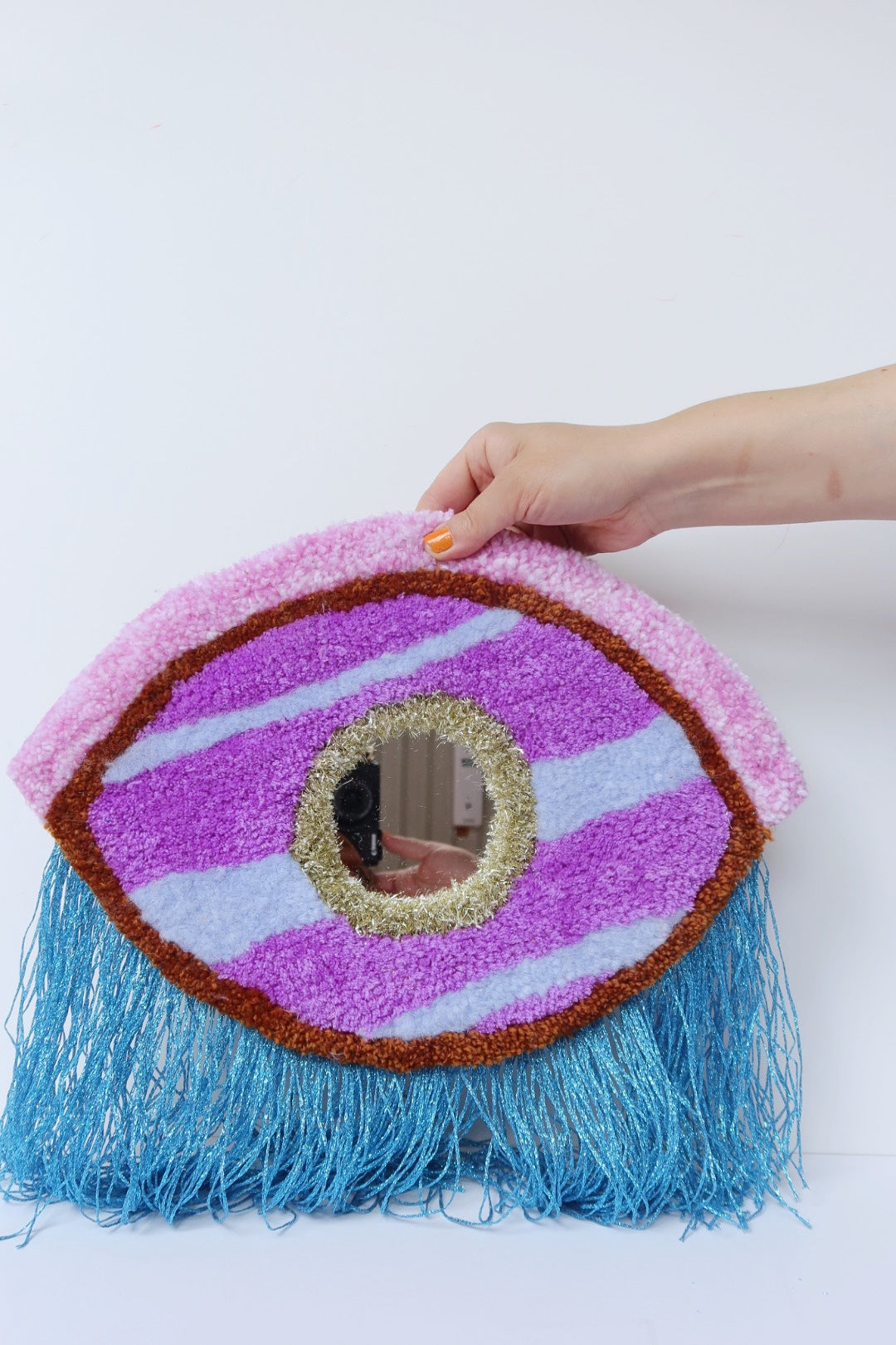 Medium Øjespejl - Stribet, Lila, Lyseblå, Pink, Brun & Guld Tekstilkunst