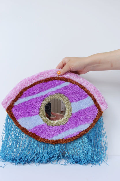Medium Øjespejl - Stribet, Lila, Lyseblå, Pink, Brun & Guld Tekstilkunst