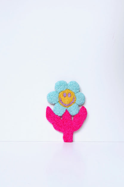 Stor Smiley Face Blomst - Lyseblå, Gul & Pink Tekstilkunst