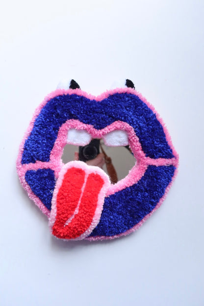 Mouth Mirror - Pink, Blue & Red - Handmade Tufted Wall Art