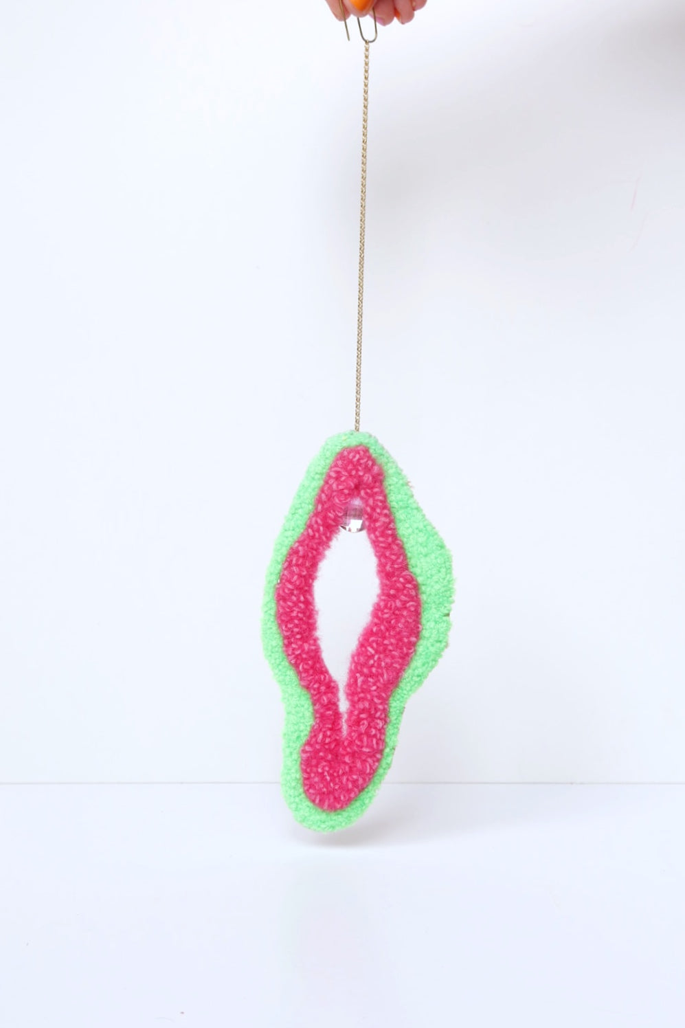 Rub the Rug - Textile Art in Light Green & Pink with Soft Pink Sequins
