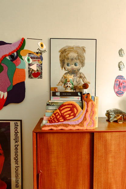 Snail - Textile Art in Sun Yellow, Brown, Orange and Pink