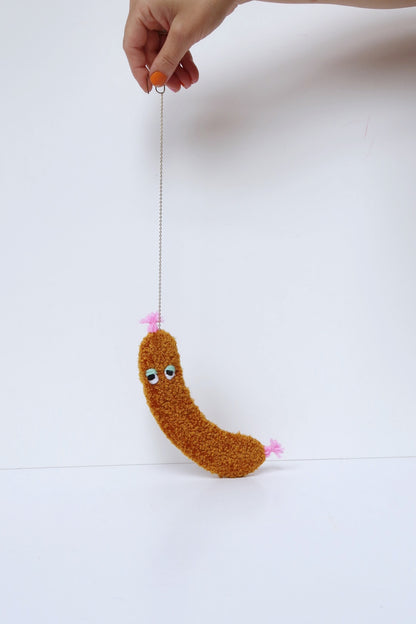 Furry Sausage with Eyes - Brown Textile Art