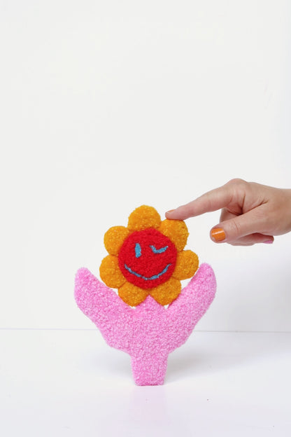 Smiley Face Blomst - Gul, Rød & Pink Tekstilkunst