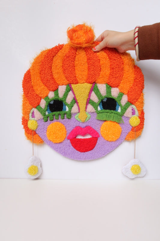 Lise For Sjov - Orange, Grøn, Lilla & Gul - Plakat af Håndlavet Tuftet Maske