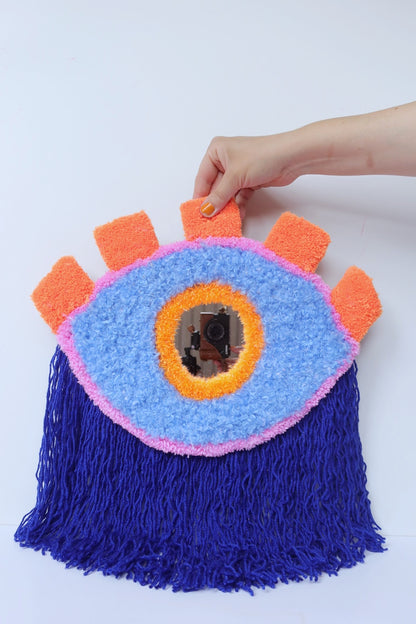 Medium Øjespejl - Himmelblå, Orange, Lyserød & Blå Tekstilkunst