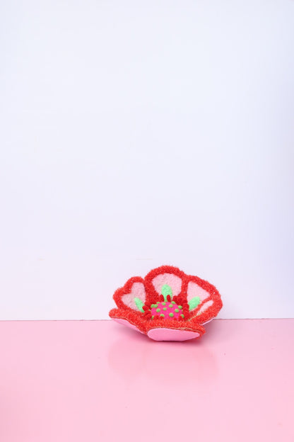 Lyserød, Rød & Grøn Blomst Skulptur - Formbar Tekstilkunst