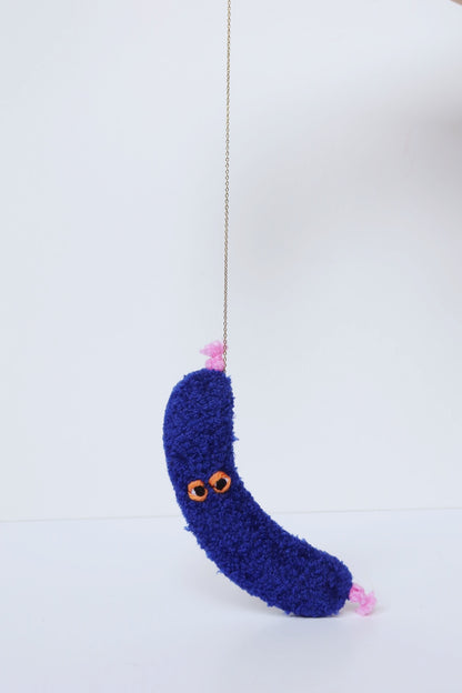 Furry Sausage with Eyes - Blue and Light Pink Textile Art