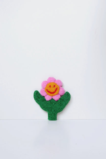 Smiley Face Blomst - Pink, Gul & Grøn Tekstilkunst