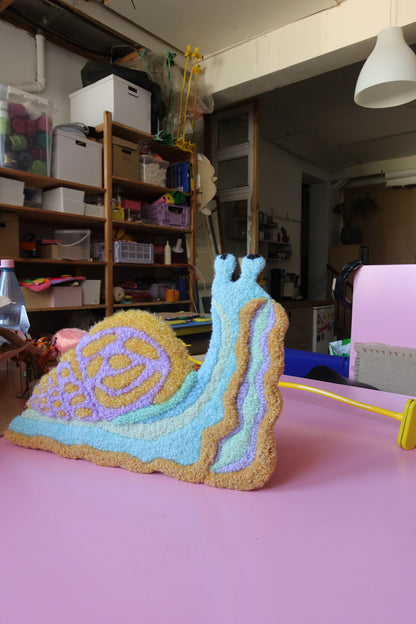 Snail - Textile Art in Lilac, Curry & Sky Blue