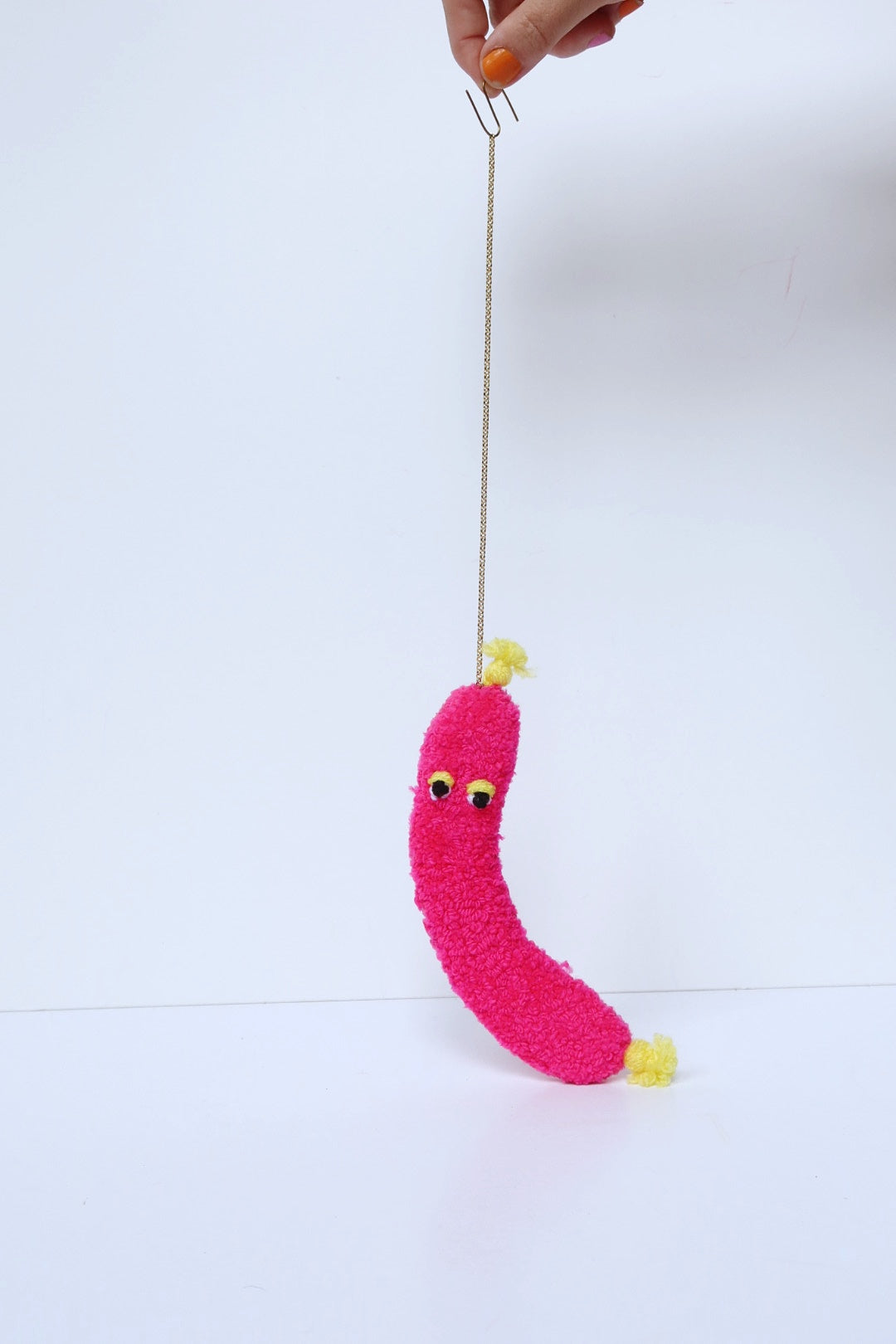 Furry Sausage with Eyes - Hot Pink Textile Art