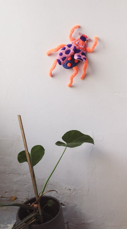 Beetle - Textile Art in Blue, Pink & Orange