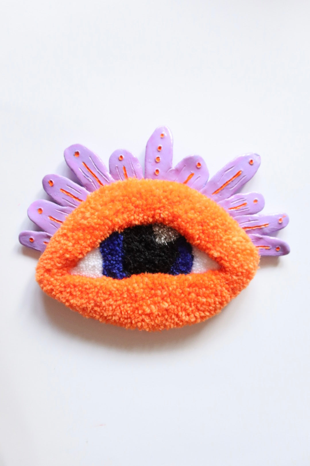The Watchful Eye - Tufted Eye with Flames in Orange and Blue