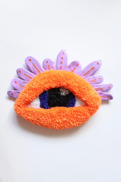 The Watchful Eye - Tufted Eye with Flames in Orange and Blue