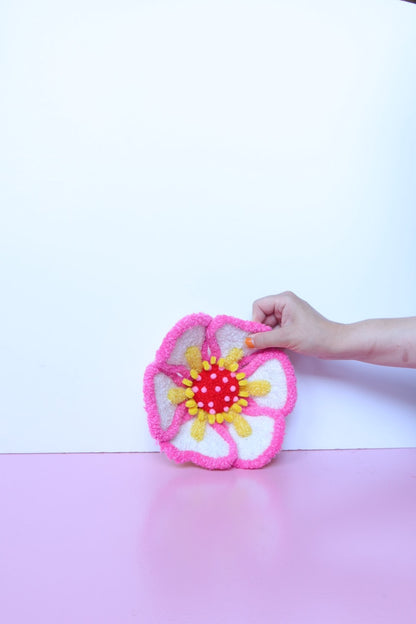 Hvid, Pink & Gul Blomst Skulptur - Formbar Tekstilkunst