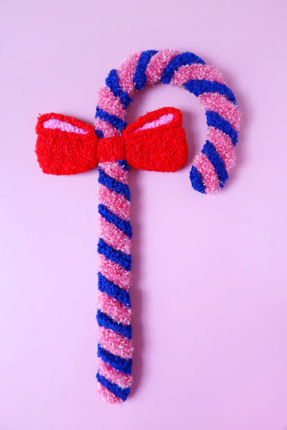 Candy Cane with a bow in blue & pink