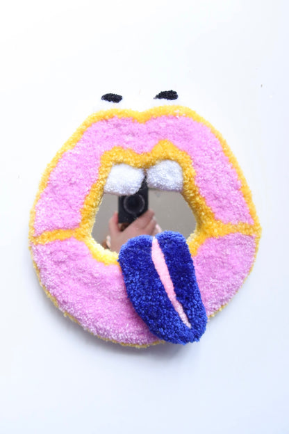 Mouth Mirror - Yellow, Pink & Blue - Handmade Tufted Wall Art