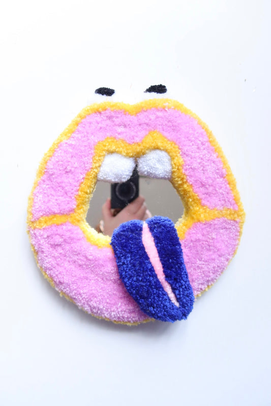 Mouth Mirror - Yellow, Pink & Blue - Handmade Tufted Wall Art