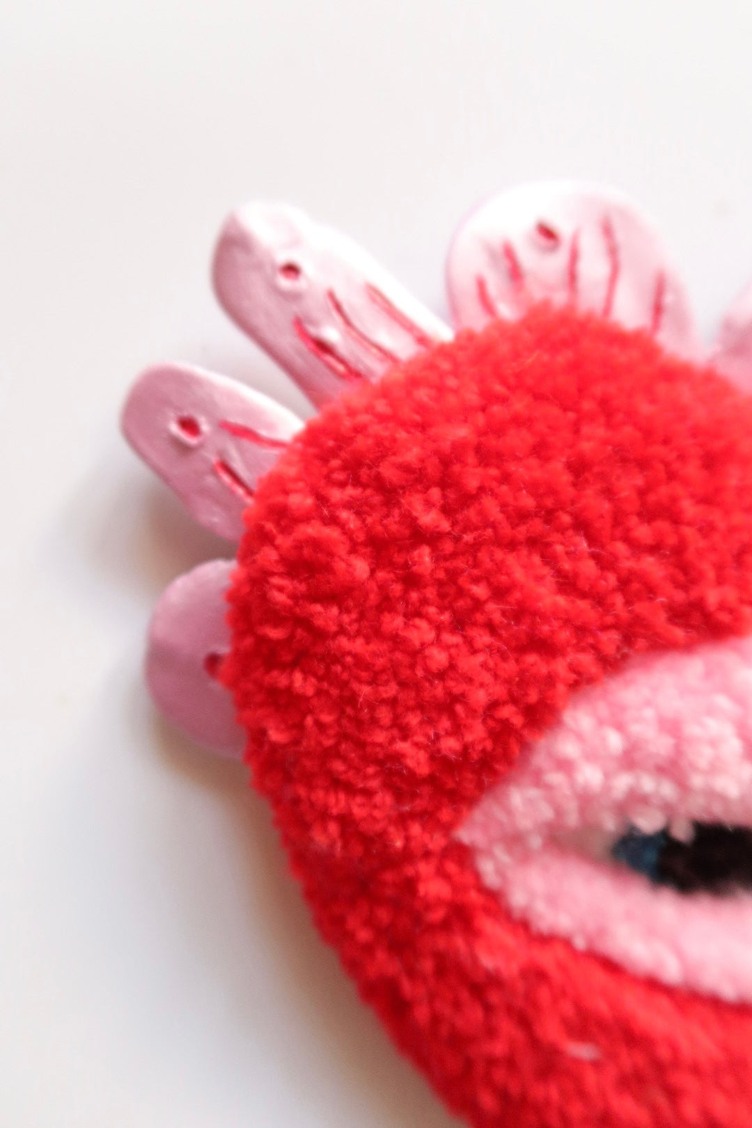 Watchful Heart - Tufted Heart with Eye and Flames in Red and Pink