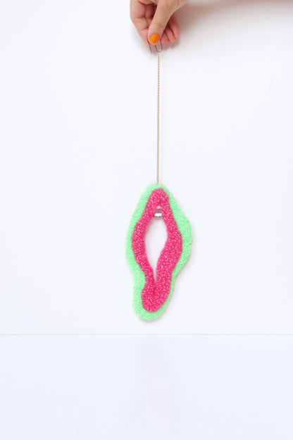Rub the Rug - Textile Art in Light Green & Pink with Soft Pink Sequins
