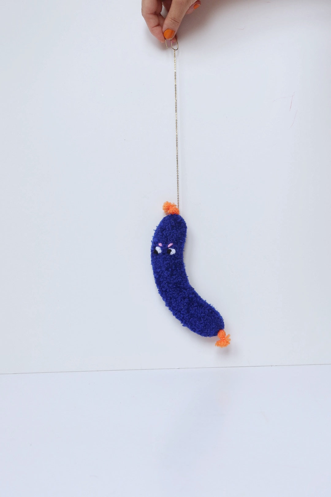 Furry Sausage with Eyes - Blue and Orange Textile Art