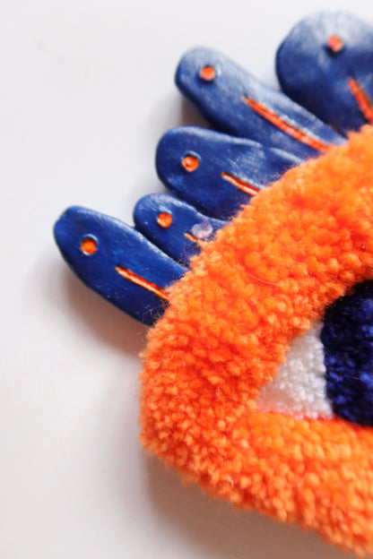 The Watchful Eye - Tufted Eye with Flames in Blue and Orange