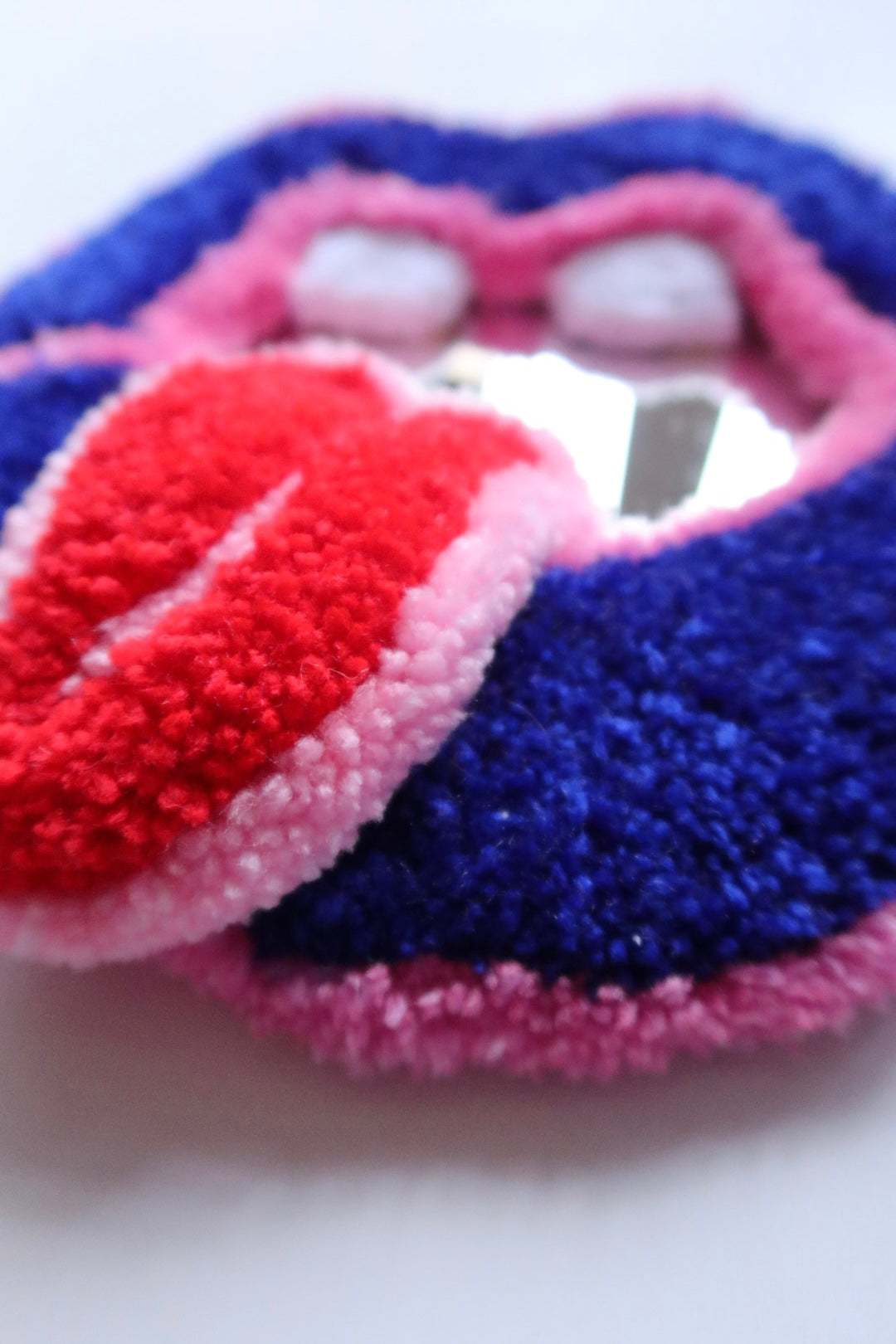 Mouth Mirror - Pink, Blue & Red - Handmade Tufted Wall Art