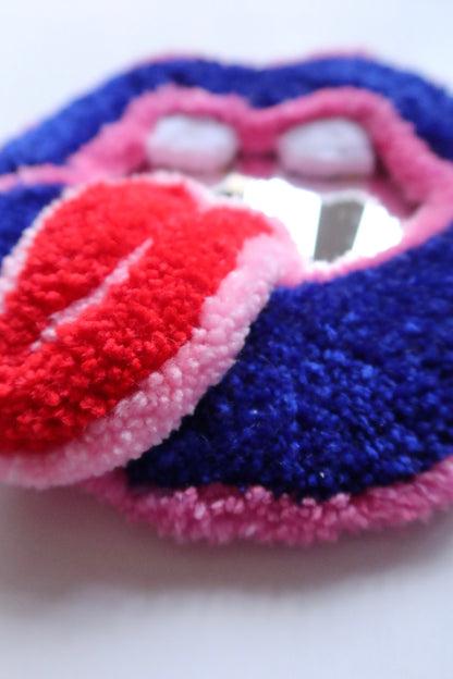 Mouth Mirror - Pink, Blue & Red - Handmade Tufted Wall Art