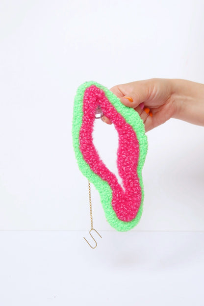 Rub the Rug - Textile Art in Light Green & Pink with Soft Pink Sequins
