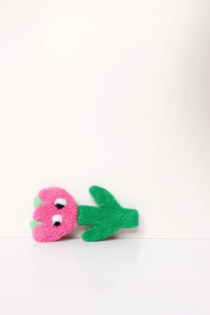 Blomst med Øjne - Lyserød & Grøn Tekstilkunst