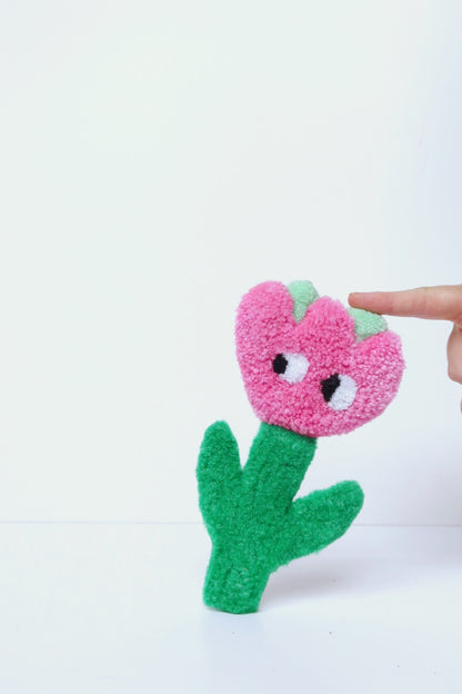 Blomst med Øjne - Lyserød & Grøn Tekstilkunst